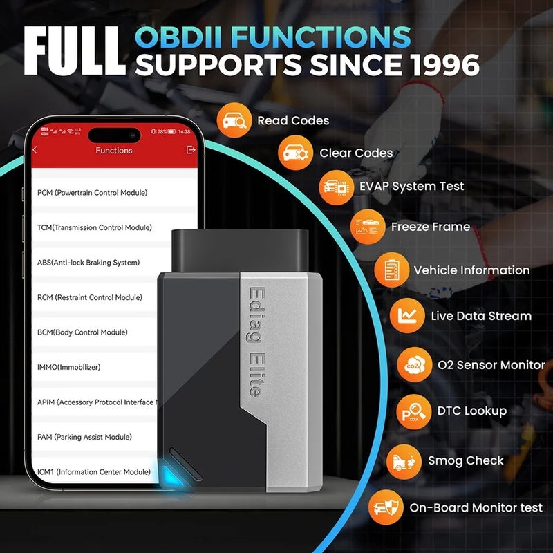 كينج بولين جهاز فحص أعطال السيارة Kingbolen Ediag Elite OBD2 Scanner Bluetooth, 15 Resets Read/Clear Fault Code PK Thinkdiag Car Diagnostic Scan Tool Lifetime Fre - Image 4