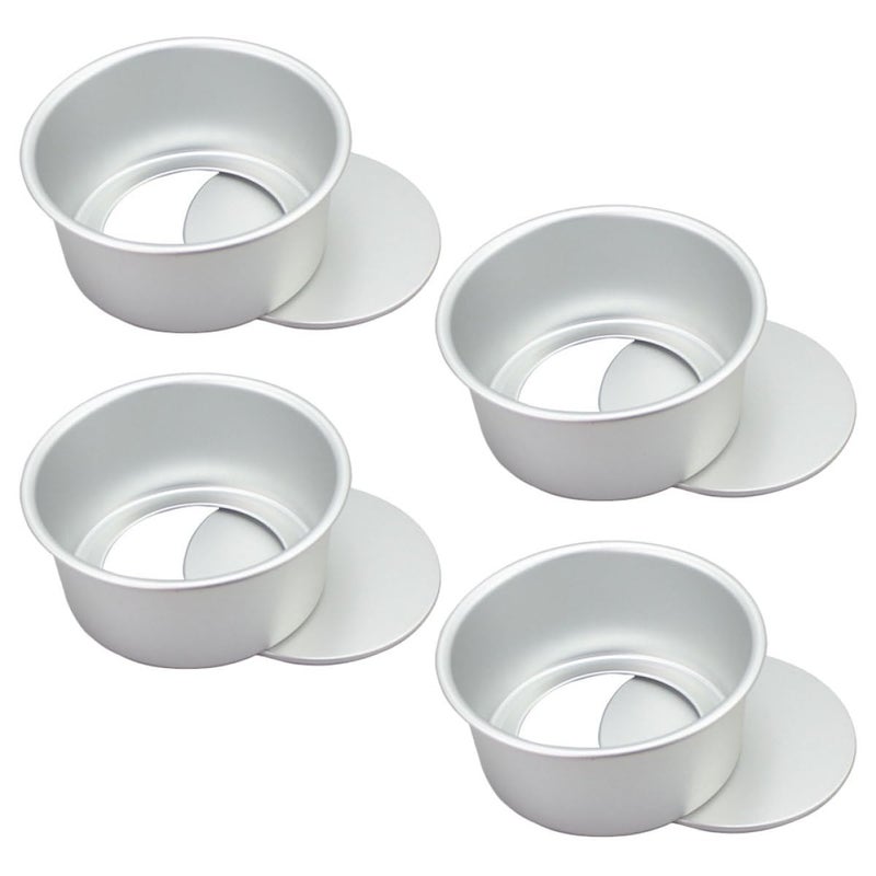 4 Inch Anodized Aluminum Round Cake Molds Set Of 4 Removable Bottom Baking Pans - Image 2