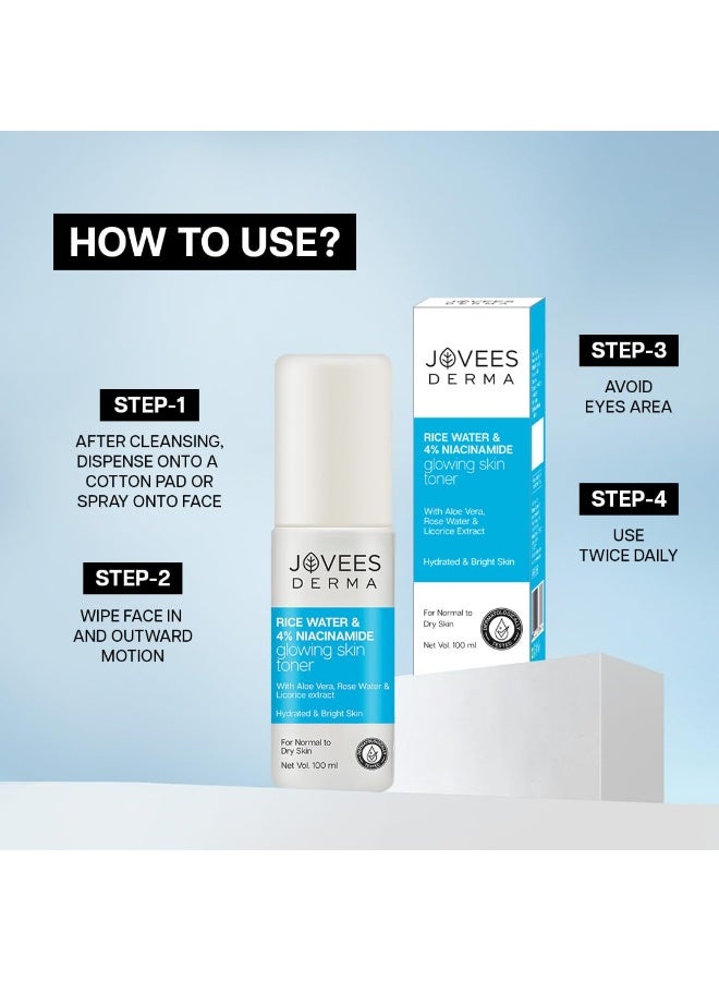 JOVEES HERBAL Jovees Derma 4% Niacinamide & Rice Water Toner Enriched With Rice Extracts for Glass Skin Glow | Hydrates Skin, Fades Blemishes & Pore Tightening Mist | Normal to Dry Skin | 100ml - Image 3