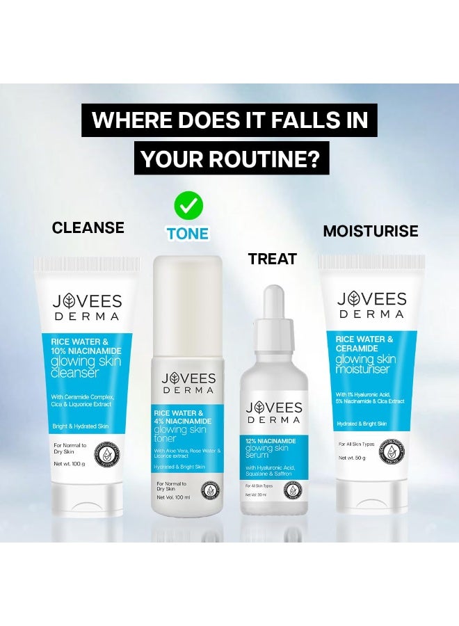 JOVEES HERBAL Jovees Derma 4% Niacinamide & Rice Water Toner Enriched With Rice Extracts for Glass Skin Glow | Hydrates Skin, Fades Blemishes & Pore Tightening Mist | Normal to Dry Skin | 100ml - Image 4