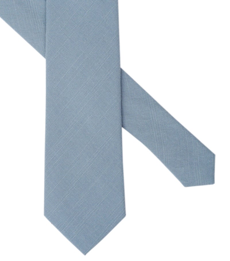 BELLUNO Men's Skinny Ties, Cotton Linen Blend 2.5 inch Slim Neckties, Dusty Blue Tie - Image 3
