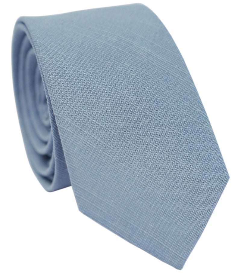 BELLUNO Men's Skinny Ties, Cotton Linen Blend 2.5 inch Slim Neckties, Dusty Blue Tie - Image 1