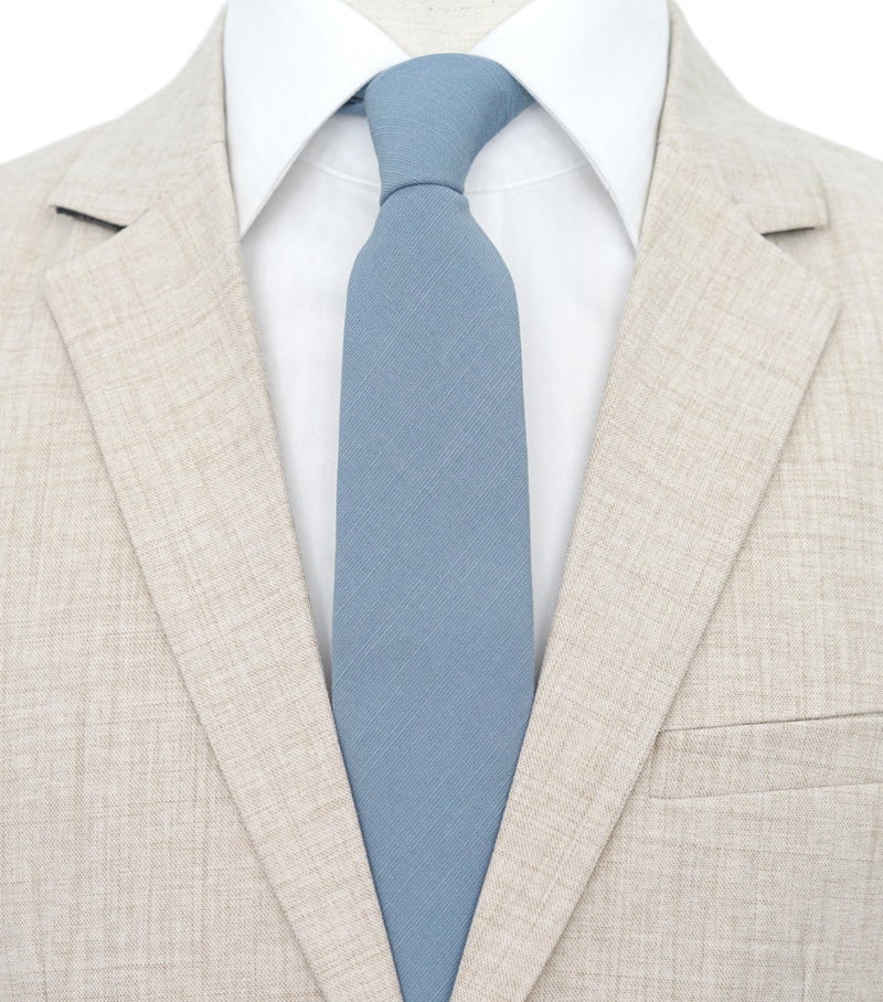 BELLUNO Men's Skinny Ties, Cotton Linen Blend 2.5 inch Slim Neckties, Dusty Blue Tie - Image 2