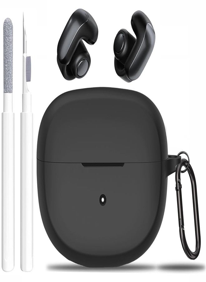 OTOPO for New Bose Ultra Open Earbuds Case with Cleaner Kit 2024, Soft Silicone Shockproof Protective Cover Skin with Carabiner Women Men for Bose Open Ear Wireless Earbuds, Black