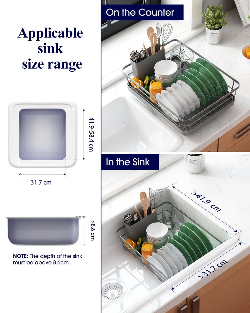 Kitsure Dish Drying Rack for Kitchen Counter, Stainless Steel Sink Organization and Storage Essentials with Cutlery Holder, Home and Appartment Decor, 12''W x 15.5''L, Grey - Image 4