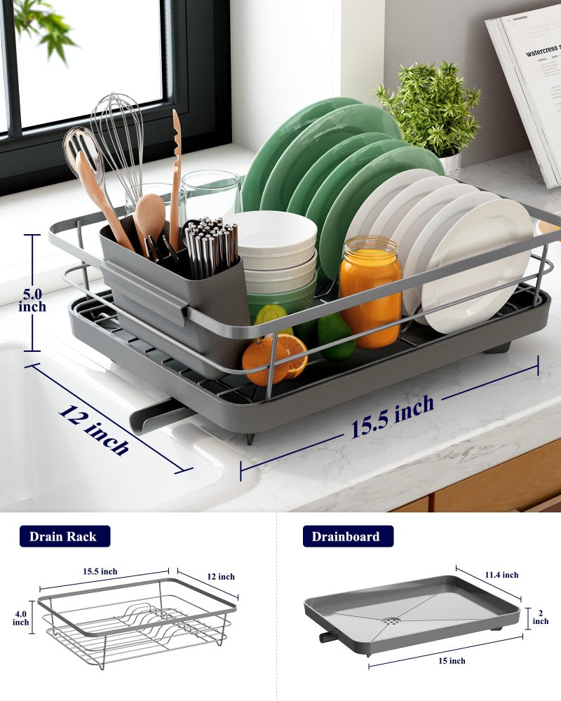 Kitsure Dish Drying Rack for Kitchen Counter, Stainless Steel Sink Organization and Storage Essentials with Cutlery Holder, Home and Appartment Decor, 12''W x 15.5''L, Grey - Image 2