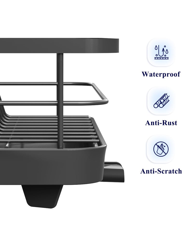 Kitsure Dish Drying Rack for Kitchen Counter, Stainless Steel Sink Organization and Storage Essentials with Cutlery Holder, Home and Appartment Decor, 12''W x 15.5''L, Grey - Image 5