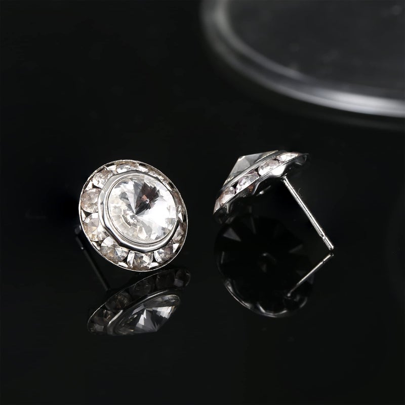 BESTEEL Rhinestone Earrings Round Shaped Acrylic Stone Inside Crystal Halo Stud Earrings for Dance Competitions Stage Opera Performance Wedding Party Earrings Jewelry 15mm(White) - Image 4