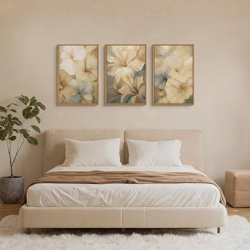 KAIRNE Neutral Magnolia Floral Framed Canvas Wall Art Set, Modern Beige Flower Wall Decor,Aesthetic Wildflower Art Prints,Boho Botanical Artwork for Living Room,Bedroom,Farmhouse,Office-16 x24 x3 - Image 5