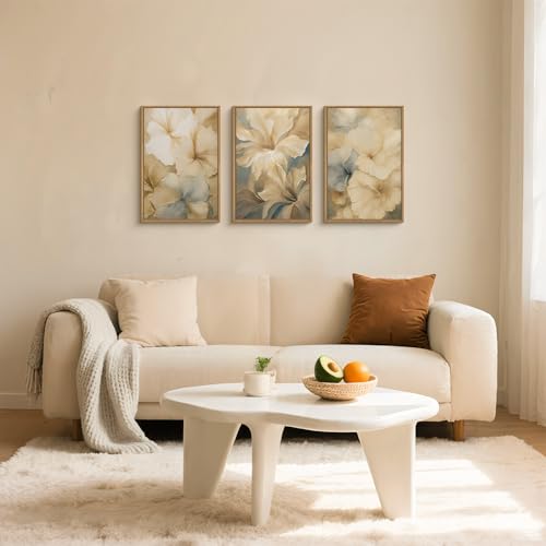 KAIRNE Neutral Magnolia Floral Framed Canvas Wall Art Set, Modern Beige Flower Wall Decor,Aesthetic Wildflower Art Prints,Boho Botanical Artwork for Living Room,Bedroom,Farmhouse,Office-16 x24 x3 - Image 2