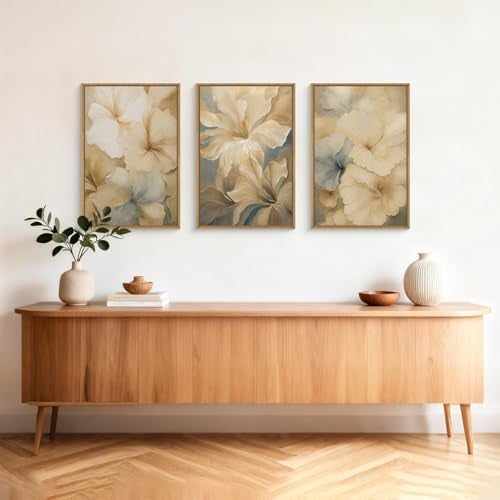 KAIRNE Neutral Magnolia Floral Framed Canvas Wall Art Set, Modern Beige Flower Wall Decor,Aesthetic Wildflower Art Prints,Boho Botanical Artwork for Living Room,Bedroom,Farmhouse,Office-16 x24 x3 - Image 3