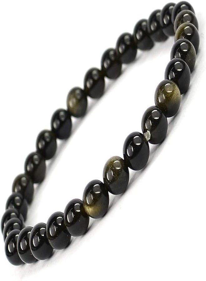 Omiyage سوار من حجر الأوبسيديان الأسود الذهبي الطبيعي للرجال والنساء - مجوهرات مصنوعة يدوياً من أحجار الكريستال العلاجية للحماية والمال والنجاح والطاقة الإيجابية والصفاء الذهني والشفاء العاطفي والنمو الروحي (أوبسيديان أسود ذهبي) - Image 1