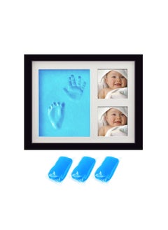 1 Piece Baby Handprint & Footprint Frame Kit Clay Casting & Photo Memory Keepsake Frame (Black Frame, Blue Clay)