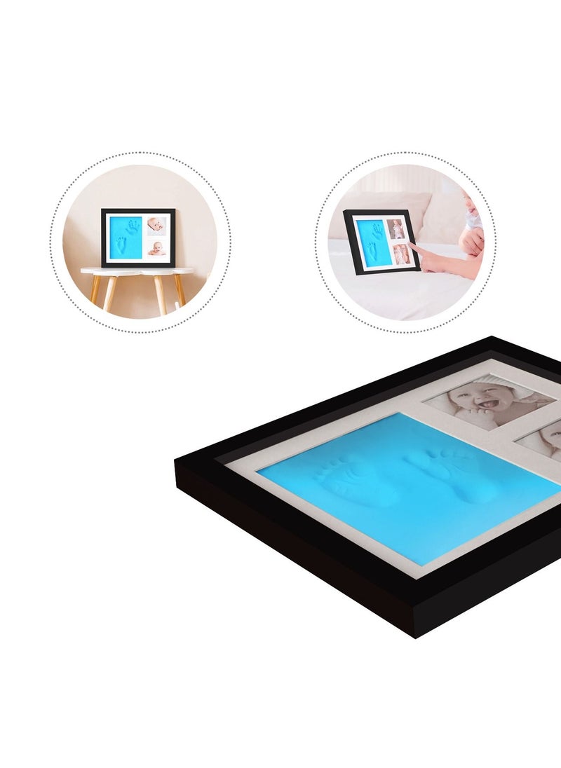 Generic - 1 Piece Baby Handprint & Footprint Frame Kit Clay Casting & Photo Memory Keepsake Frame (Black Frame, Blue Clay) - Image 1