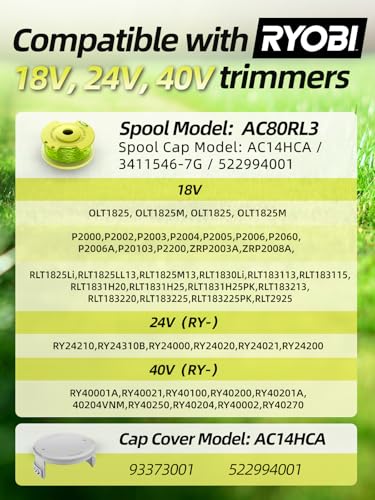 YWTESCH String Trimmer Refill for Ryobi One Plus+ AC80RL3,11 FT/0.080-Inch Weed Eater String Compatible with Ryobi Weed Wacker 18v, 24v, and 40v Trimmers (12 Trimmer Line & 3 Trimmer Cap) - Image 5