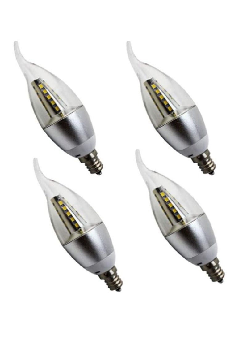 Max LED Candle Bulbs, 5W E14 LED Candelabra Bulb 40W Equivalent, AC220-240V Cool White 6500K Chandelier Light Bulbs, Non- Dimmable Clear Flame Tip Candle Light, 4 Pack Silver - Image 1