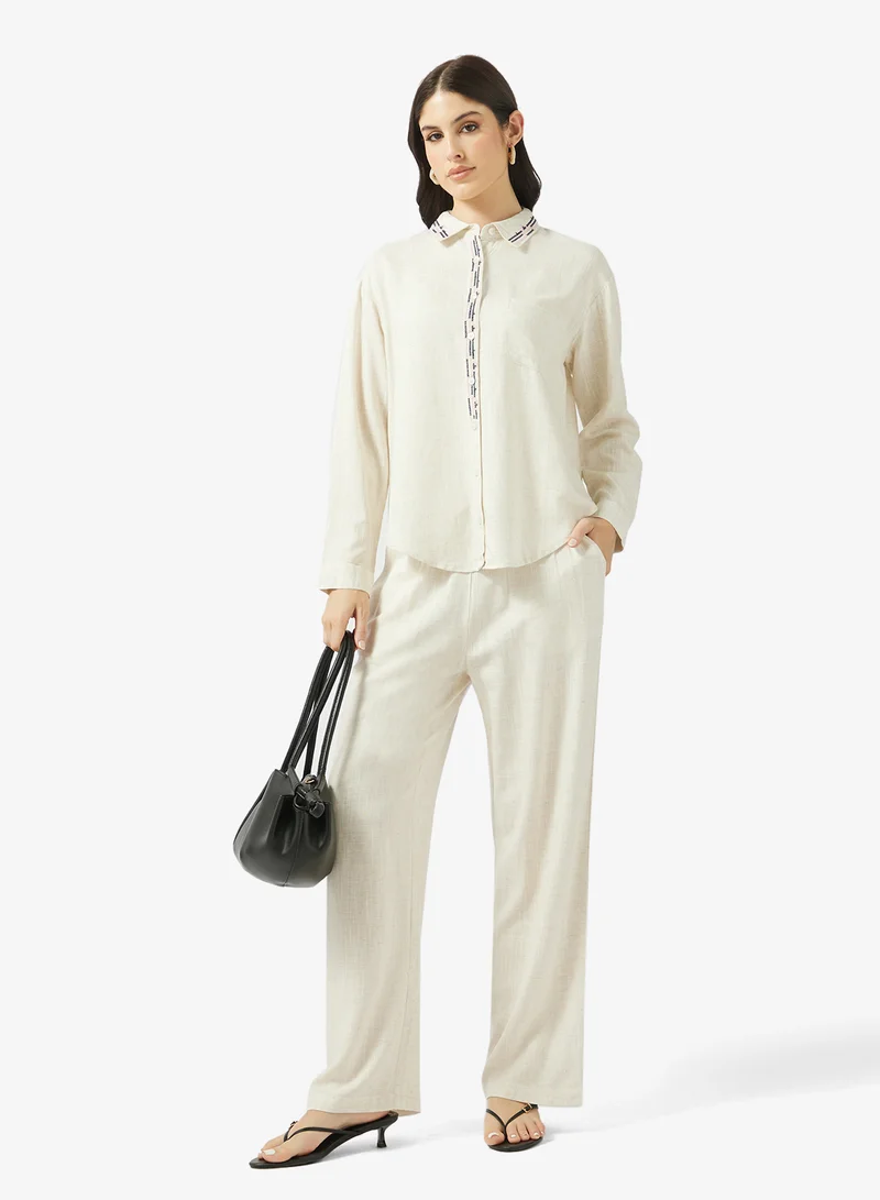 Ripples  Ladies Co-ord Set With Long Sleeves Top & Wide-Leg Pant for Women | Best Price UAE