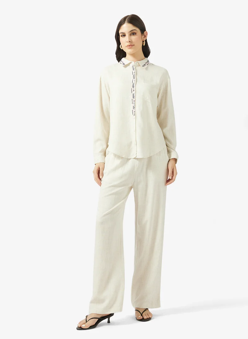 ريبلز مع نمشي طقم نسائي بلوزة بأكمام طويلة وبنطلون واسع