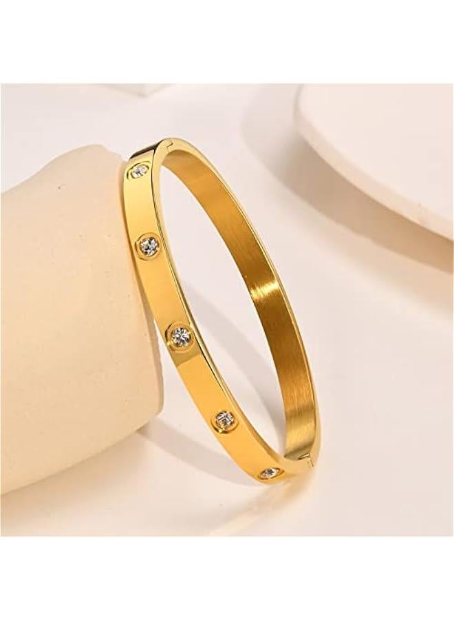 Arabest Gold Bracelets for Women, 2Pcs 18K Gold Plated Cubic Zirconia Bangle Crystal Friendship Bracelet Jewelry,Wedding Party  Birthday Gifts for Her Girlfriend Sister Daughter - Image 3