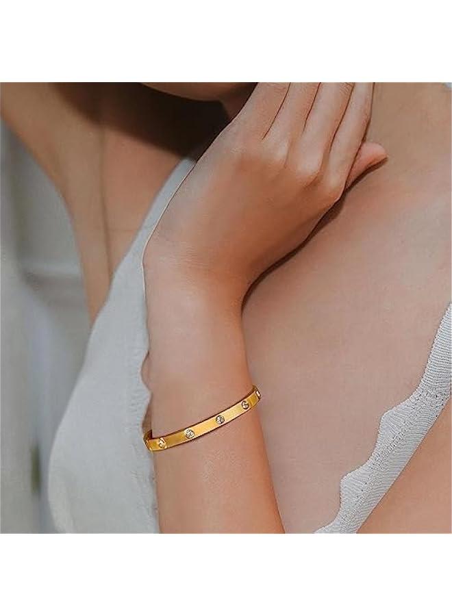Arabest Gold Bracelets for Women, 2Pcs 18K Gold Plated Cubic Zirconia Bangle Crystal Friendship Bracelet Jewelry,Wedding Party  Birthday Gifts for Her Girlfriend Sister Daughter - Image 5
