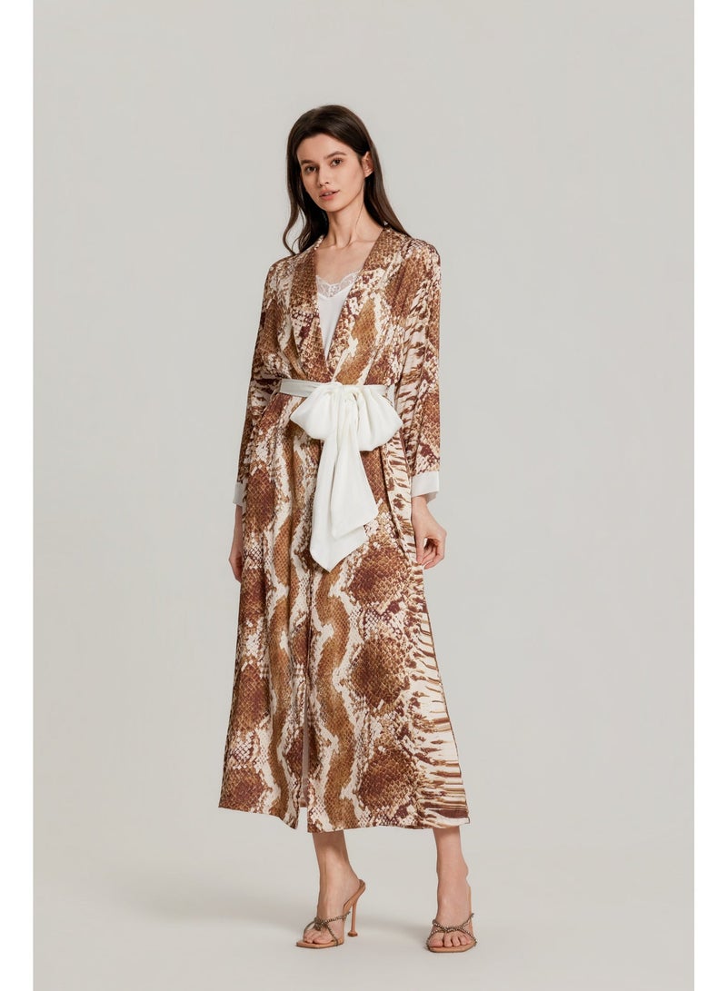 MASHUCK Chic Printed 2-Piece Robe & Nightgown Set - Silky Cami Dress with Waist Tie - Fashionable Women's Sleepwear - Image 4