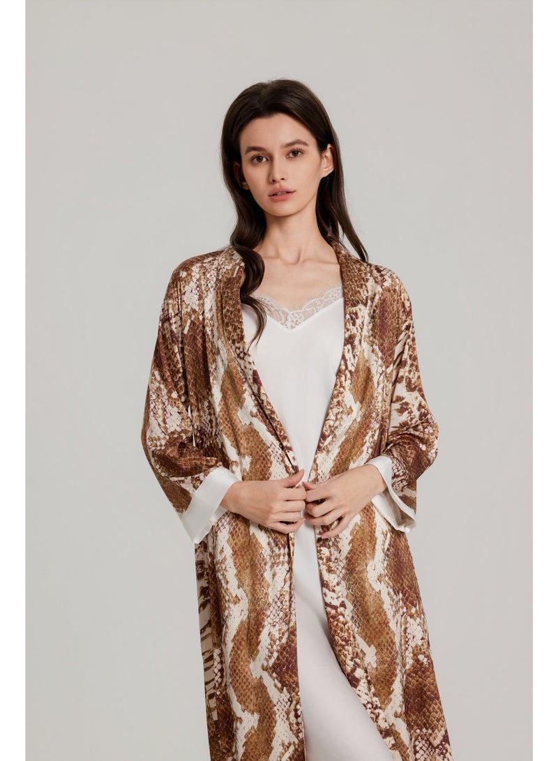 MASHUCK Chic Printed 2-Piece Robe & Nightgown Set - Silky Cami Dress with Waist Tie - Fashionable Women's Sleepwear - Image 3