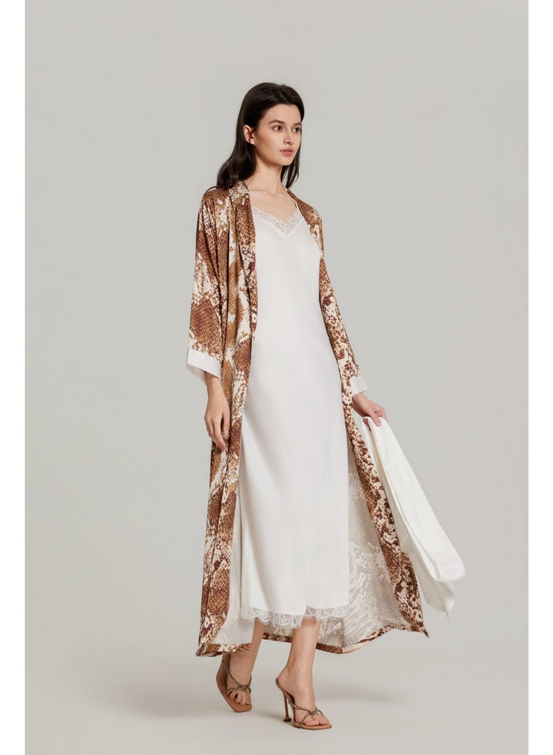 MASHUCK Chic Printed 2-Piece Robe & Nightgown Set - Silky Cami Dress with Waist Tie - Fashionable Women's Sleepwear - Image 1