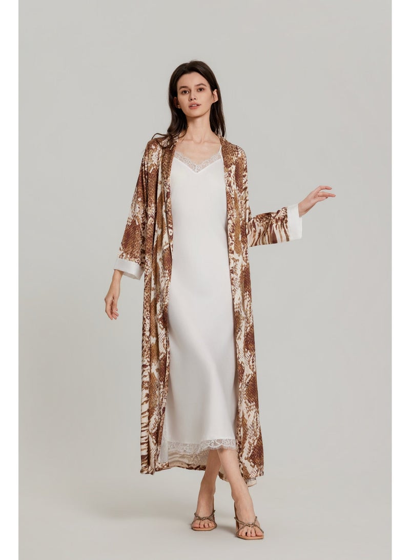 MASHUCK Chic Printed 2-Piece Robe & Nightgown Set - Silky Cami Dress with Waist Tie - Fashionable Women's Sleepwear - Image 2