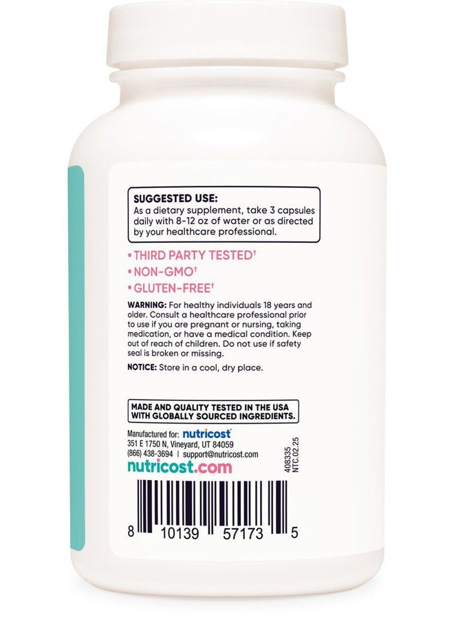 Nutricost كالسيوم (600 ملغ) + فيتامين د3 (12.5 ميكروغرام) للنساء، 180 كبسولة - نباتي، غير معدّل وراثيًا، خالي من الغلوتين - 60 حصة - Image 4