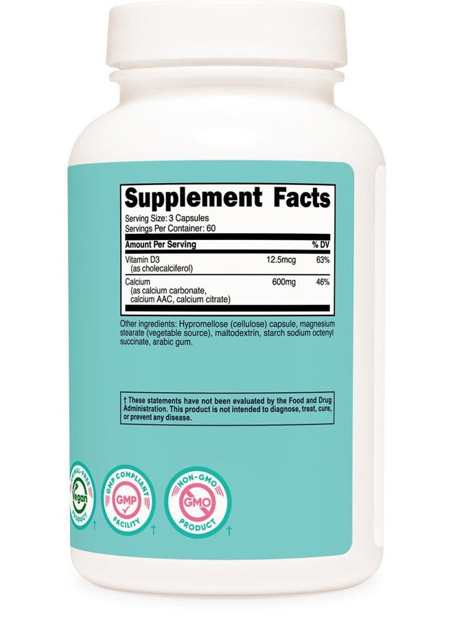 Nutricost كالسيوم (600 ملغ) + فيتامين د3 (12.5 ميكروغرام) للنساء، 180 كبسولة - نباتي، غير معدّل وراثيًا، خالي من الغلوتين - 60 حصة - Image 5