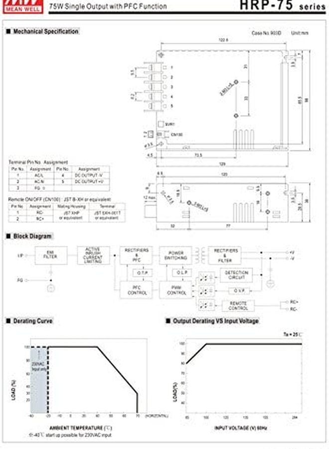HRP 75 7 5 AC DC Power Supply 75W 7 5V 10A Single Output 7 Pin - Image 3