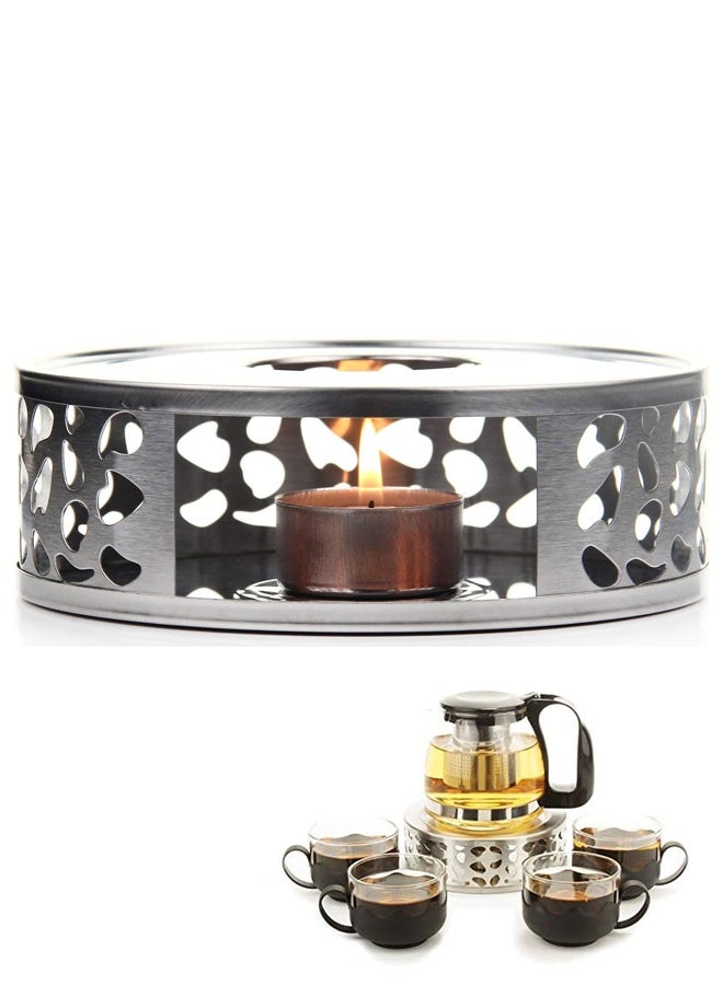 سخان شاي Silhouette - سخان إبريق شاي من الفولاذ المقاوم للصدأ المصقول مع حامل شمعة صغيرة وشمعة - Image 1