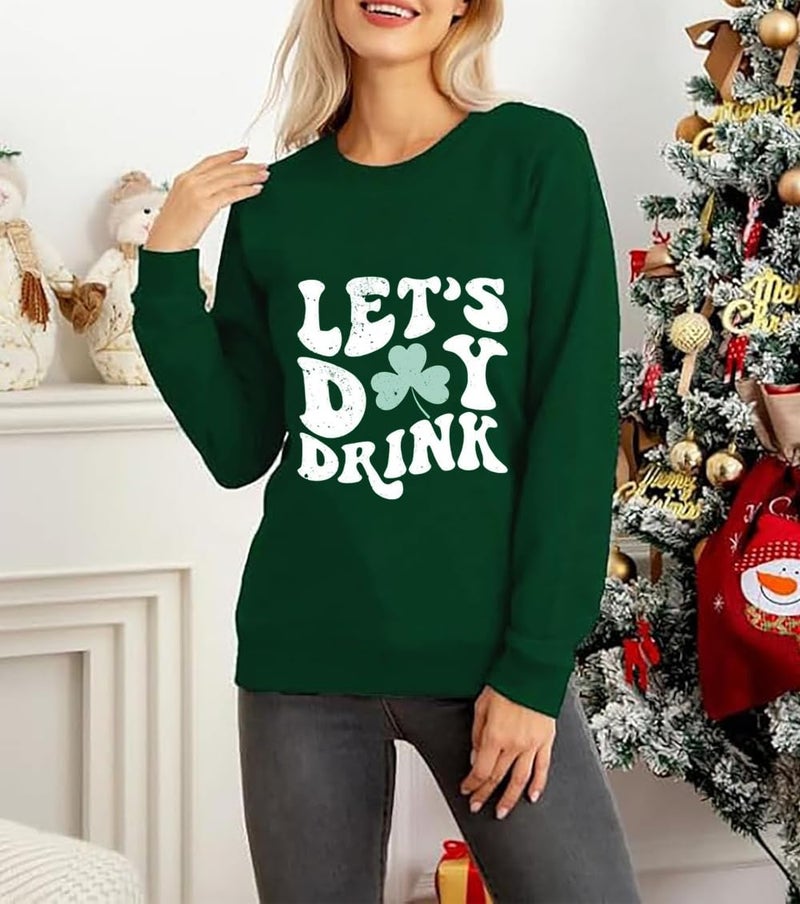 Yimoya St Patricks Day Sweatshirt Women Lucky St Patty Day Shirt Long Sleeve St Patricks Graphic Tops ï¼ˆL, Drink-Greenï¼‰ - Image 4