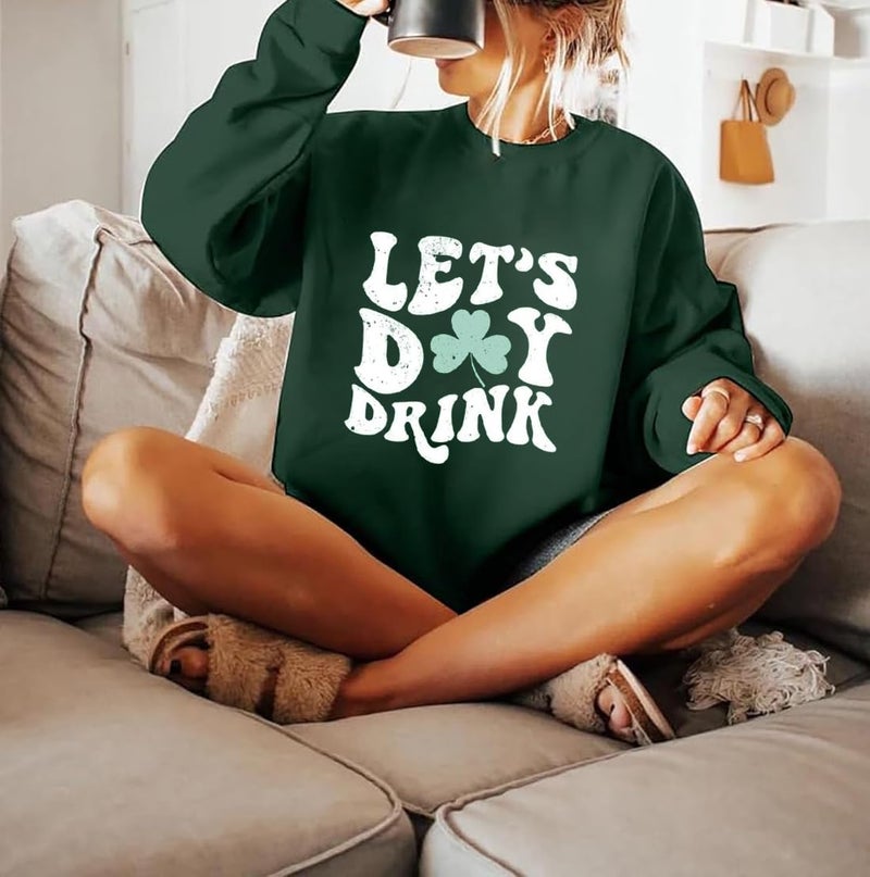 Yimoya St Patricks Day Sweatshirt Women Lucky St Patty Day Shirt Long Sleeve St Patricks Graphic Tops ï¼ˆL, Drink-Greenï¼‰ - Image 2