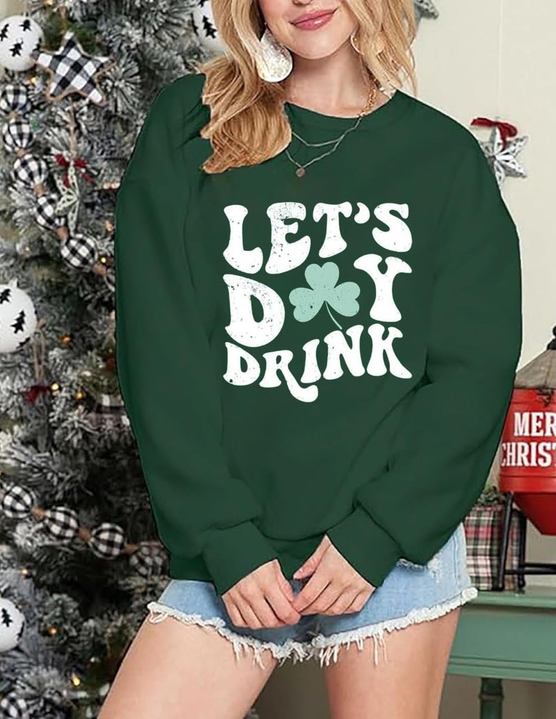 Yimoya St Patricks Day Sweatshirt Women Lucky St Patty Day Shirt Long Sleeve St Patricks Graphic Tops ï¼ˆL, Drink-Greenï¼‰ - Image 3