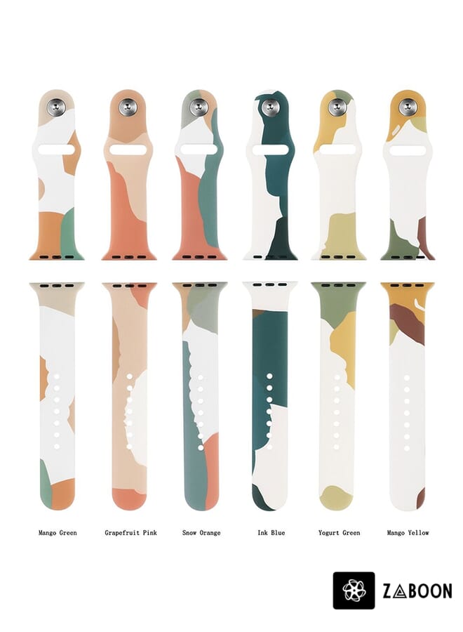 Zaboon Morandi Series Contrast Color Silicone  Watch Band For Apple Watch Ultra 49mm / Series 8&7 45mm / SE 2&6&SE&5&4 44mm / 3&2&1 42mm(Green Mang Yellow) - Image 3