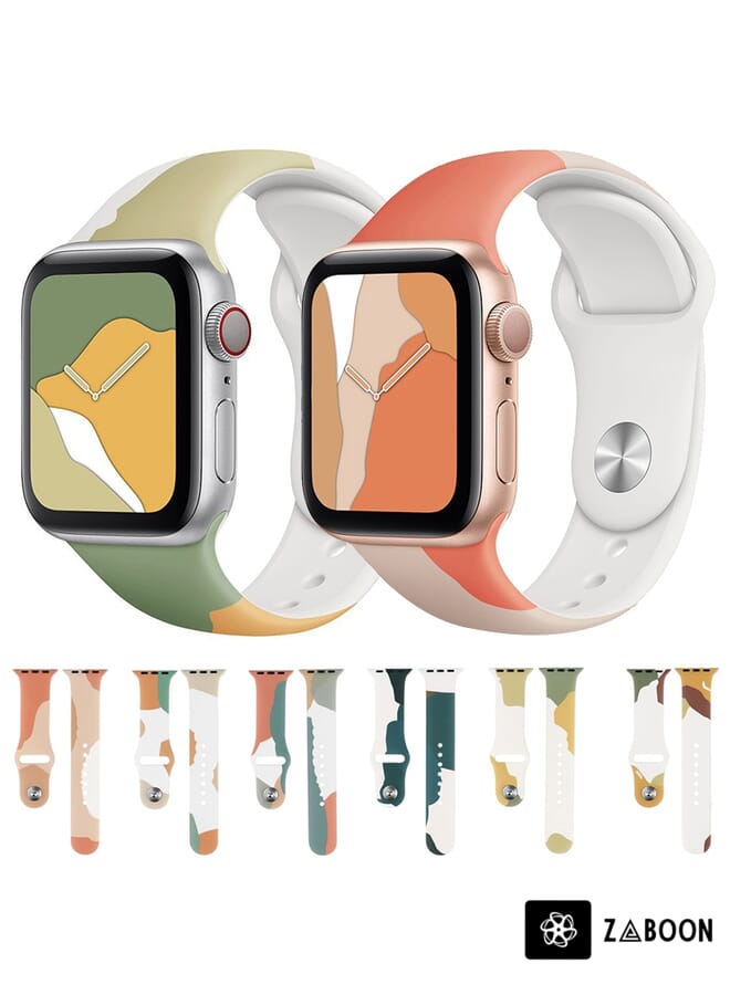 Zaboon Morandi Series Contrast Color Silicone  Watch Band For Apple Watch Ultra 49mm / Series 8&7 45mm / SE 2&6&SE&5&4 44mm / 3&2&1 42mm(Green Mang Yellow) - Image 2