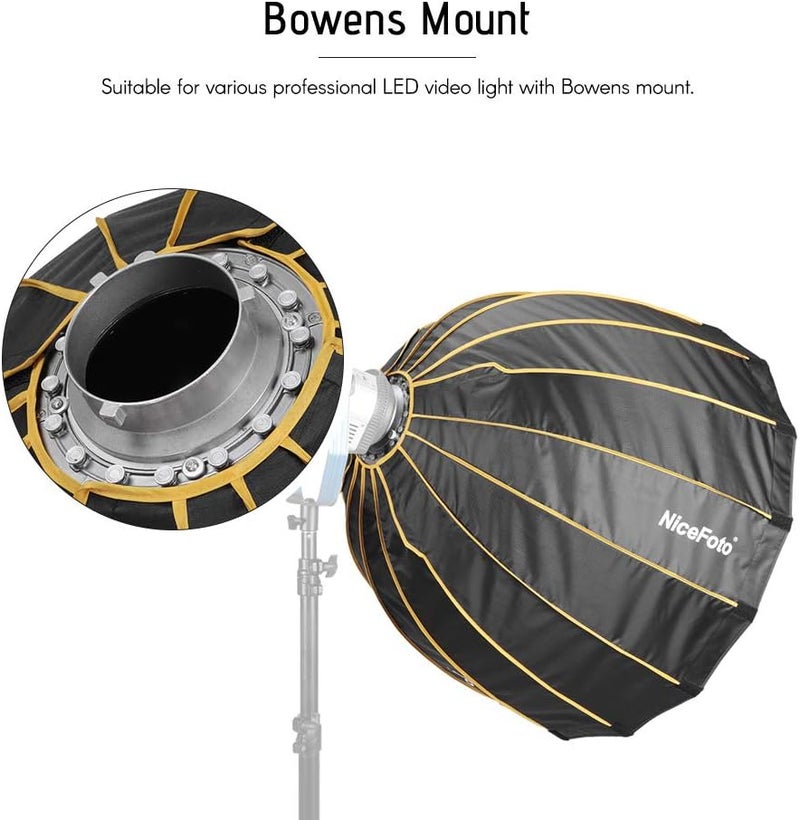 NiceFoto LED-Φ120cm Quick Set-up Folding Deep Parabolic Umbrella Softbox with Grid Carry Bag Diameter 120cm 47.2inch for Aputure 120D 120D II Bowens Mount Flash Light for Portrait Wedding Product - Image 4