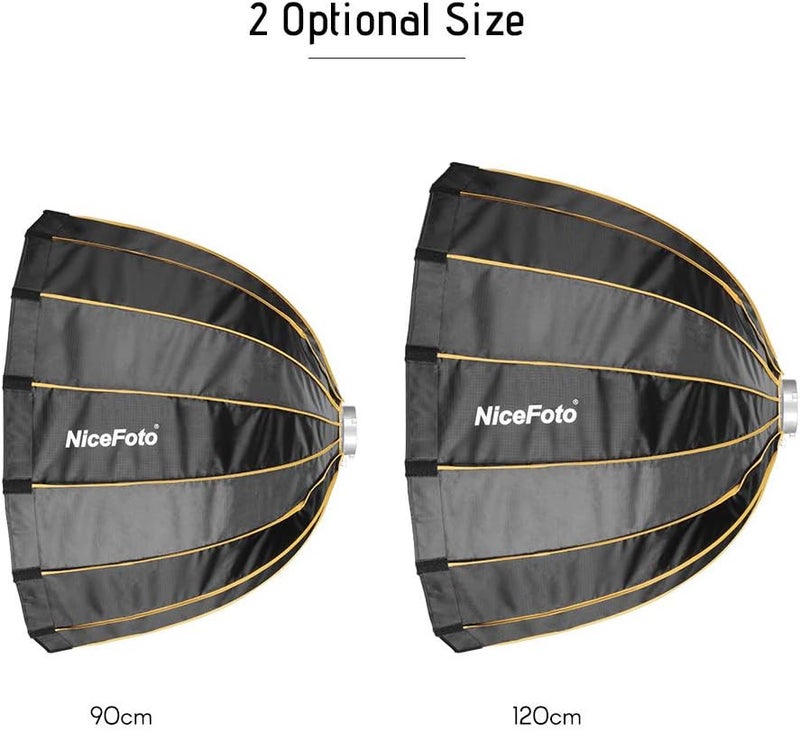 NiceFoto LED-Φ120cm Quick Set-up Folding Deep Parabolic Umbrella Softbox with Grid Carry Bag Diameter 120cm 47.2inch for Aputure 120D 120D II Bowens Mount Flash Light for Portrait Wedding Product - Image 2