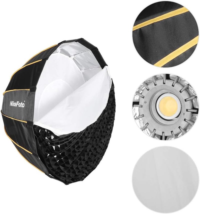 NiceFoto LED-Φ120cm Quick Set-up Folding Deep Parabolic Umbrella Softbox with Grid Carry Bag Diameter 120cm 47.2inch for Aputure 120D 120D II Bowens Mount Flash Light for Portrait Wedding Product - Image 3