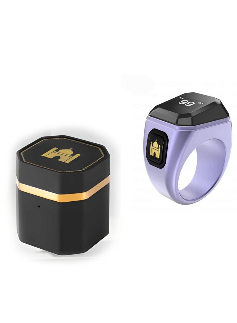 BSTWSH Metal Zinc Alloy Smart Counter Ring for Zikr & Tasbih – Bluetooth-Enabled Digital Tasbeeh Counter with 5 Prayer Time Reminders, OLED Display, Vibration Alerts, and Rechargeable Storage Case - 22mm - Image 1