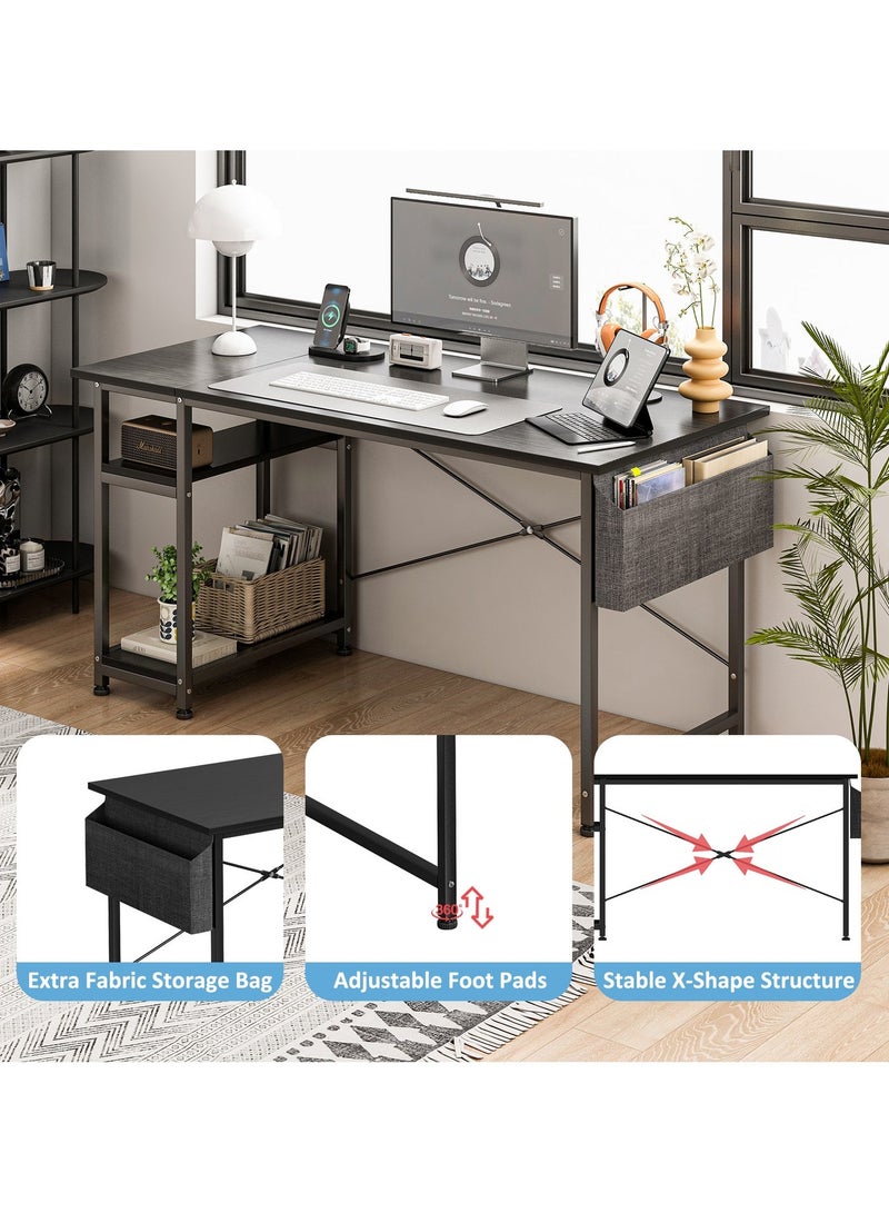SHEIDLIN Adjustable  Computer Desk with Reversible Shelves & Storage Pockets,  Ergonomic Computer Desk for Home Office, Gaming, Study, Space-Saving Design, Black - Image 5