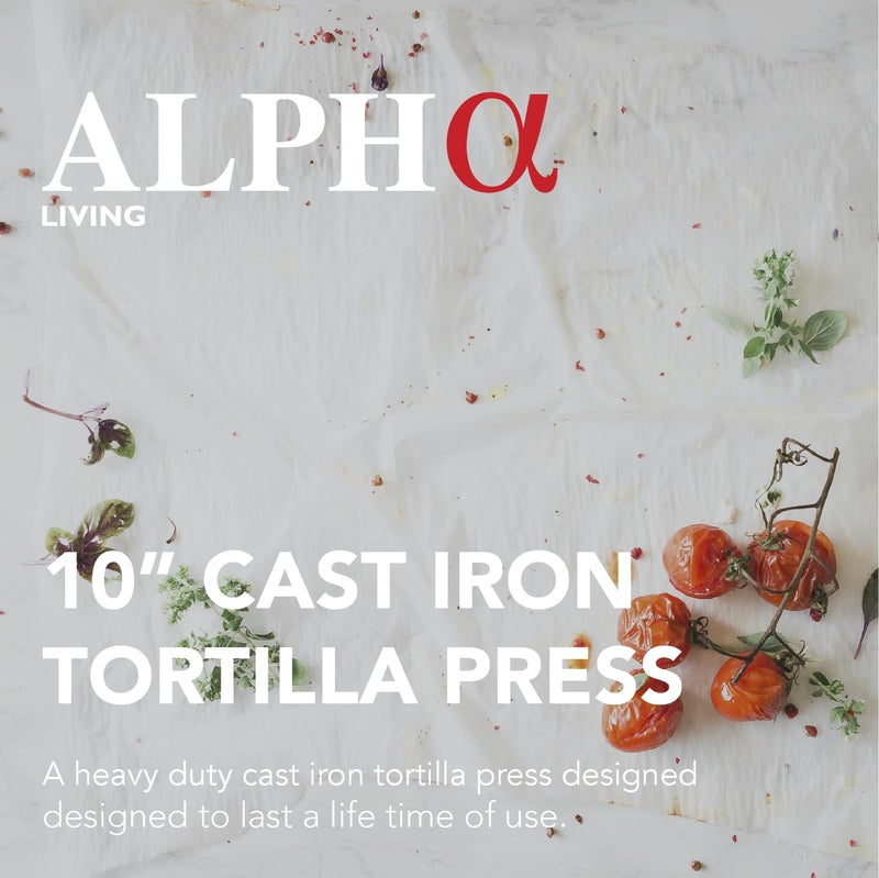 ALPHA LIVING Tortilla Press â€“ 10 Inch Cast Iron Quesadilla Maker â€“ Heavy Duty Empanada Maker Press â€“ Cast Iron Tortilla Maker for Kitchen, Home Use - Image 2