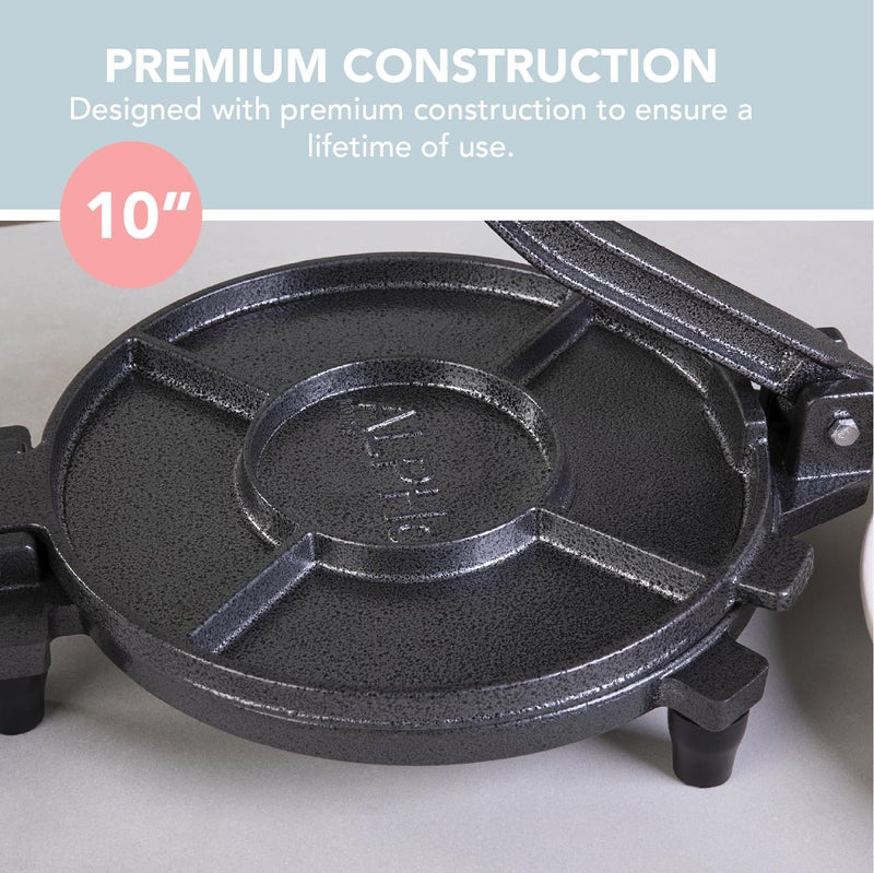 ALPHA LIVING Tortilla Press â€“ 10 Inch Cast Iron Quesadilla Maker â€“ Heavy Duty Empanada Maker Press â€“ Cast Iron Tortilla Maker for Kitchen, Home Use - Image 4