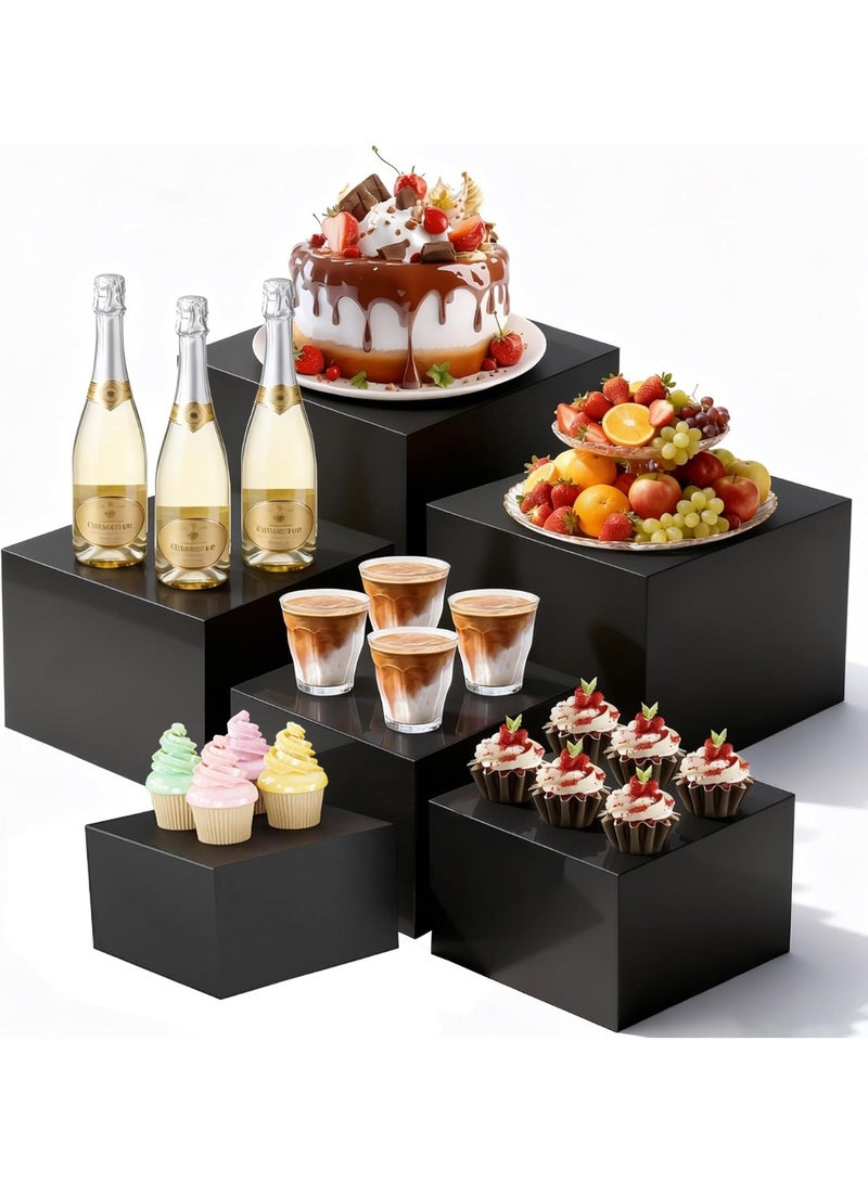 Set of 6 Buffet Risers, Food Display Risers for Party, White Dessert Stands, Cube Display Boxes for Party, Wedding (Black, Large) - Image 1