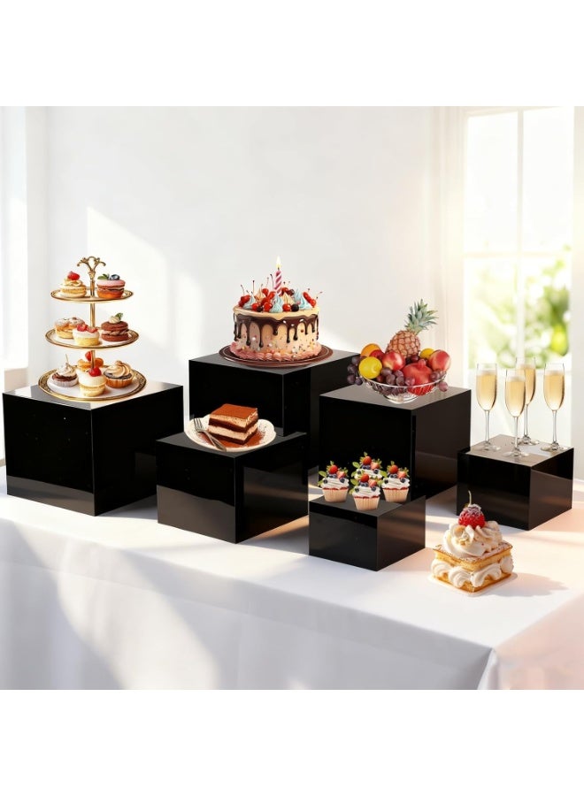 Set of 6 Buffet Risers, Food Display Risers for Party, White Dessert Stands, Cube Display Boxes for Party, Wedding (Black, Large) - Image 4