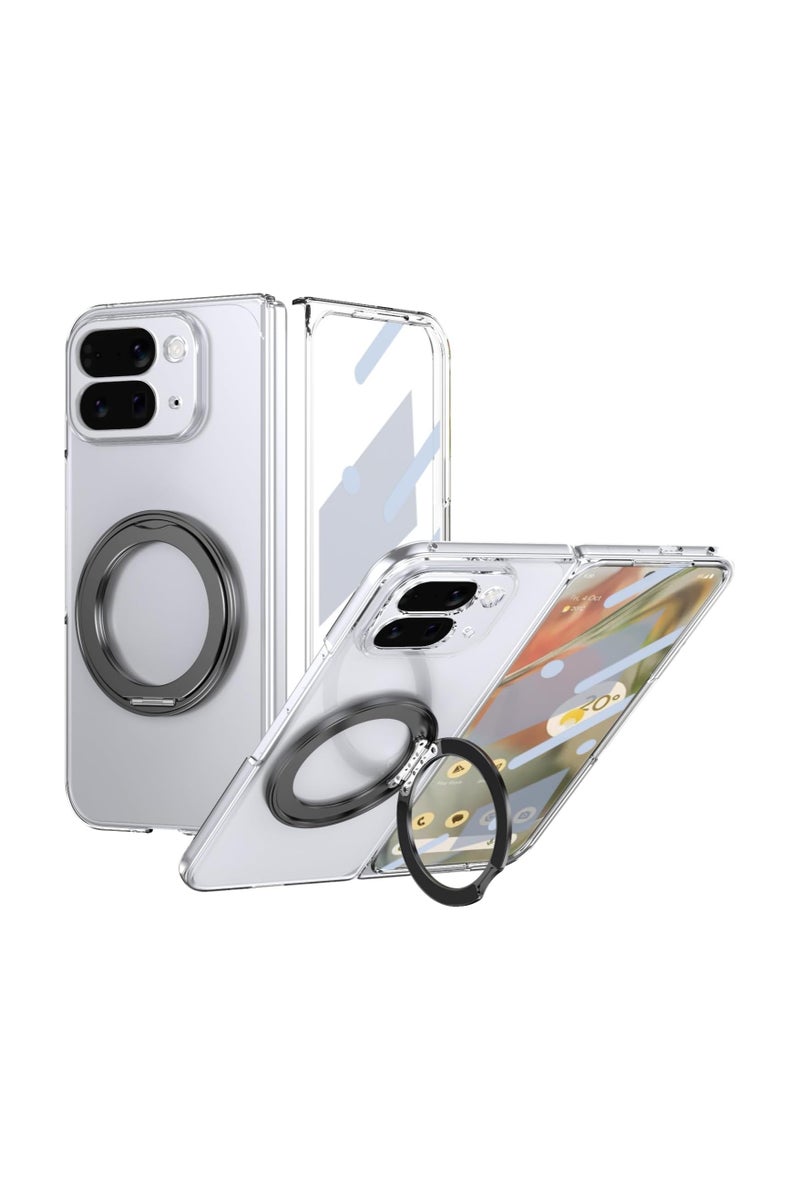 general Protective case compatible with Google Pixel 10 Pro Foldable protective case with built-in screen protector and front glass film, 360° rotatable ring-shaped stand, shock-resistant protective magneti