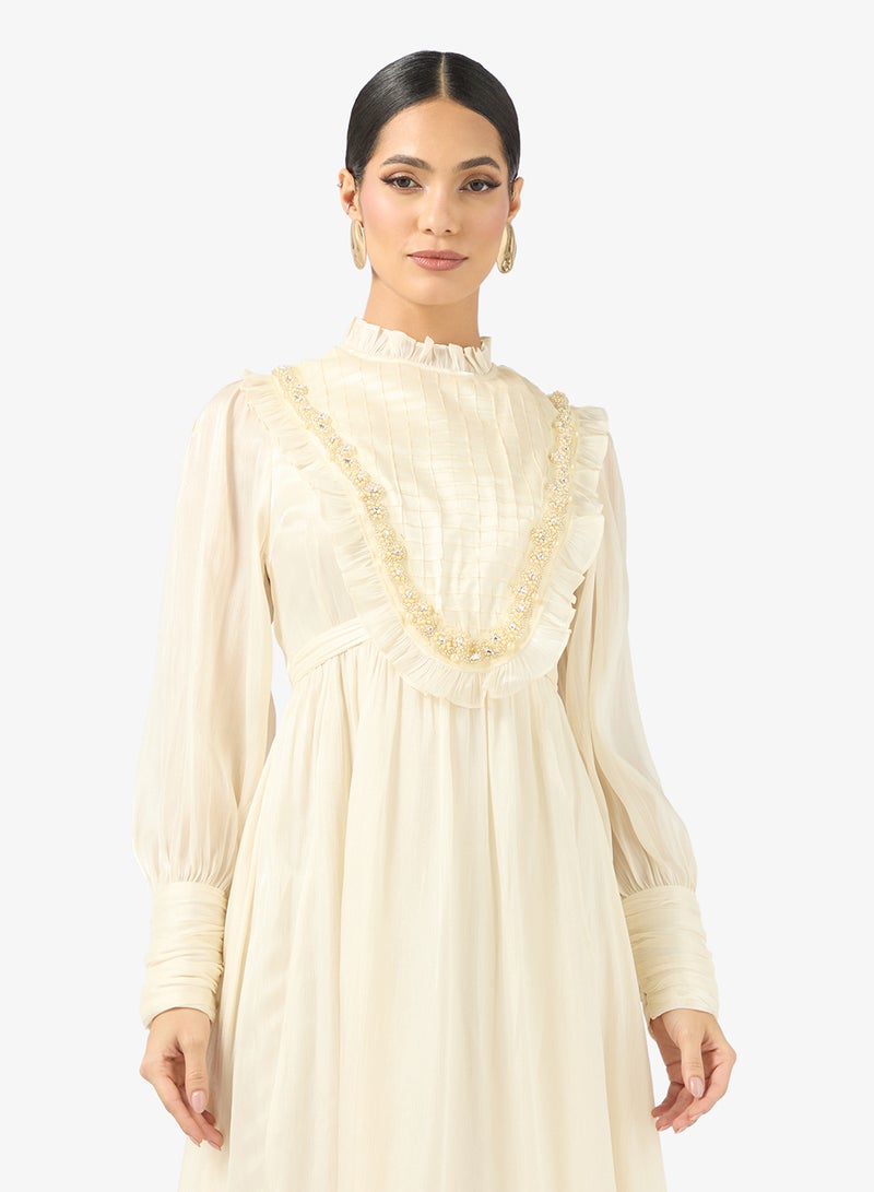 Khizana Dress With Embellished Yoke - Image 3