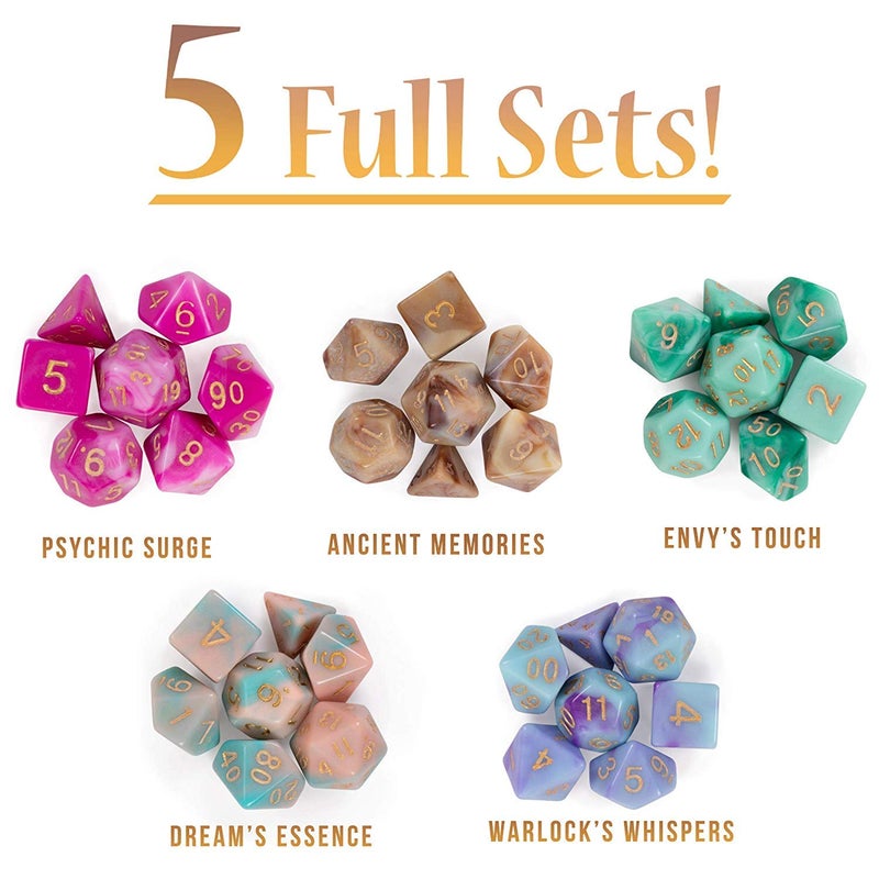 Wiz Dice Cup of Illusion - 35 Polyhedral DND Dice & Dice Shaker Cup & Box for Storage (5 Set of 7 Unique Colors) -Polyhedral Role Playing Dice in Unique Colors - DND Accessories for TTRPG Dice Games - Image 2