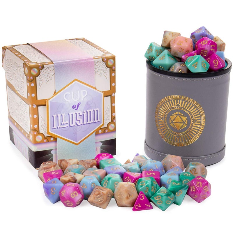 Wiz Dice Cup of Illusion - 35 Polyhedral DND Dice & Dice Shaker Cup & Box for Storage (5 Set of 7 Unique Colors) -Polyhedral Role Playing Dice in Unique Colors - DND Accessories for TTRPG Dice Games - Image 1